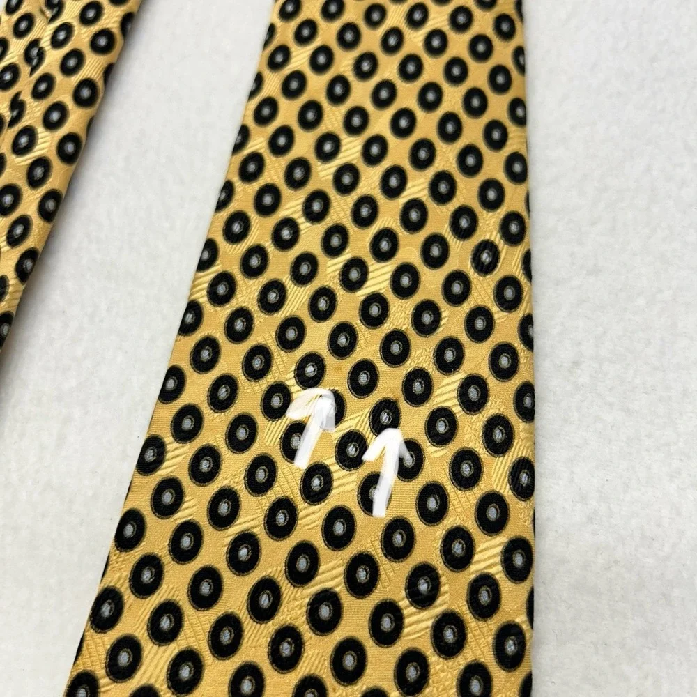 Stefano Ricci Gold Pure Silk Luxury Tie w Black‎ Circles Made in Italy